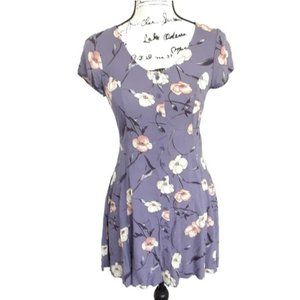 Band Of Gypsies Womans XS Button Front Mini Dress Purple Floral Lace Up